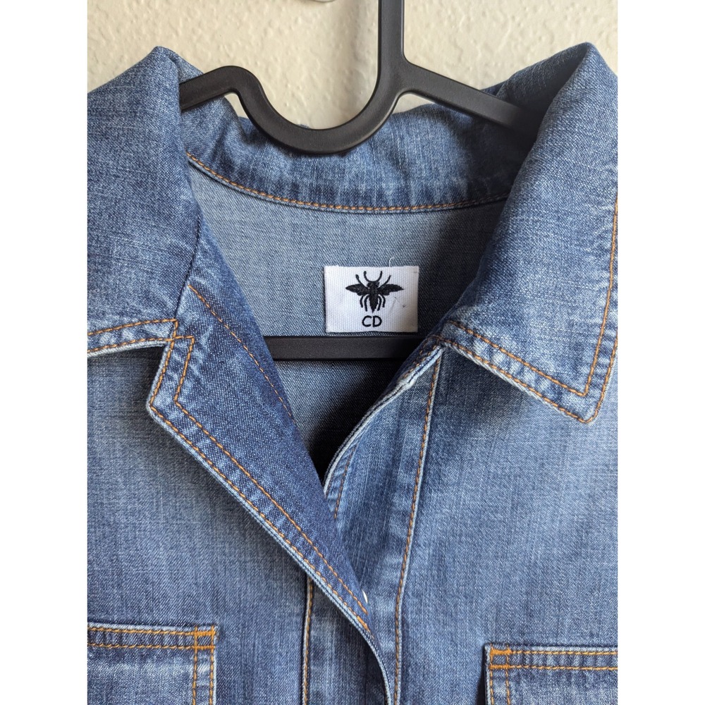 Christian Dior‎ pleated denim midi shirt dress size US 8 blue button front $4900 - Picture 7 of 8